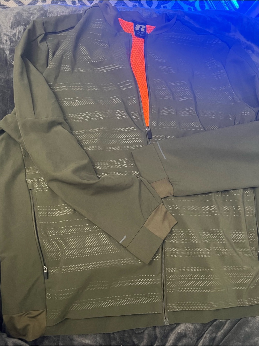 Russell Athletic Olive Green Performance Zip Jacket with Orange Placket